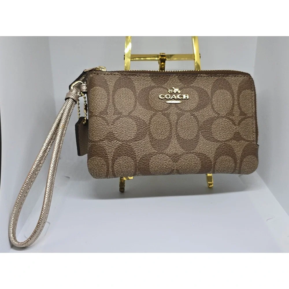Authentic COACH Signature Wristlet  Gold Logo ‎ Preloved Charm
